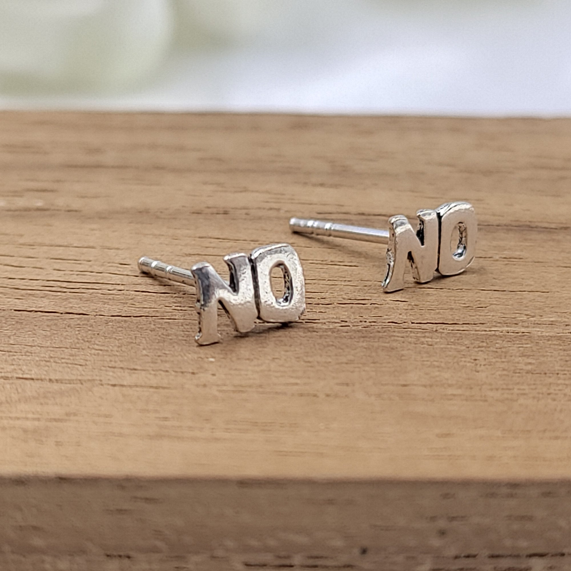 NO Word Script Symbol Earring Letter Stud Earring Alphabet Earring Handmade Gift Stud with Pushback 925 Sterling Silver Cute Gift