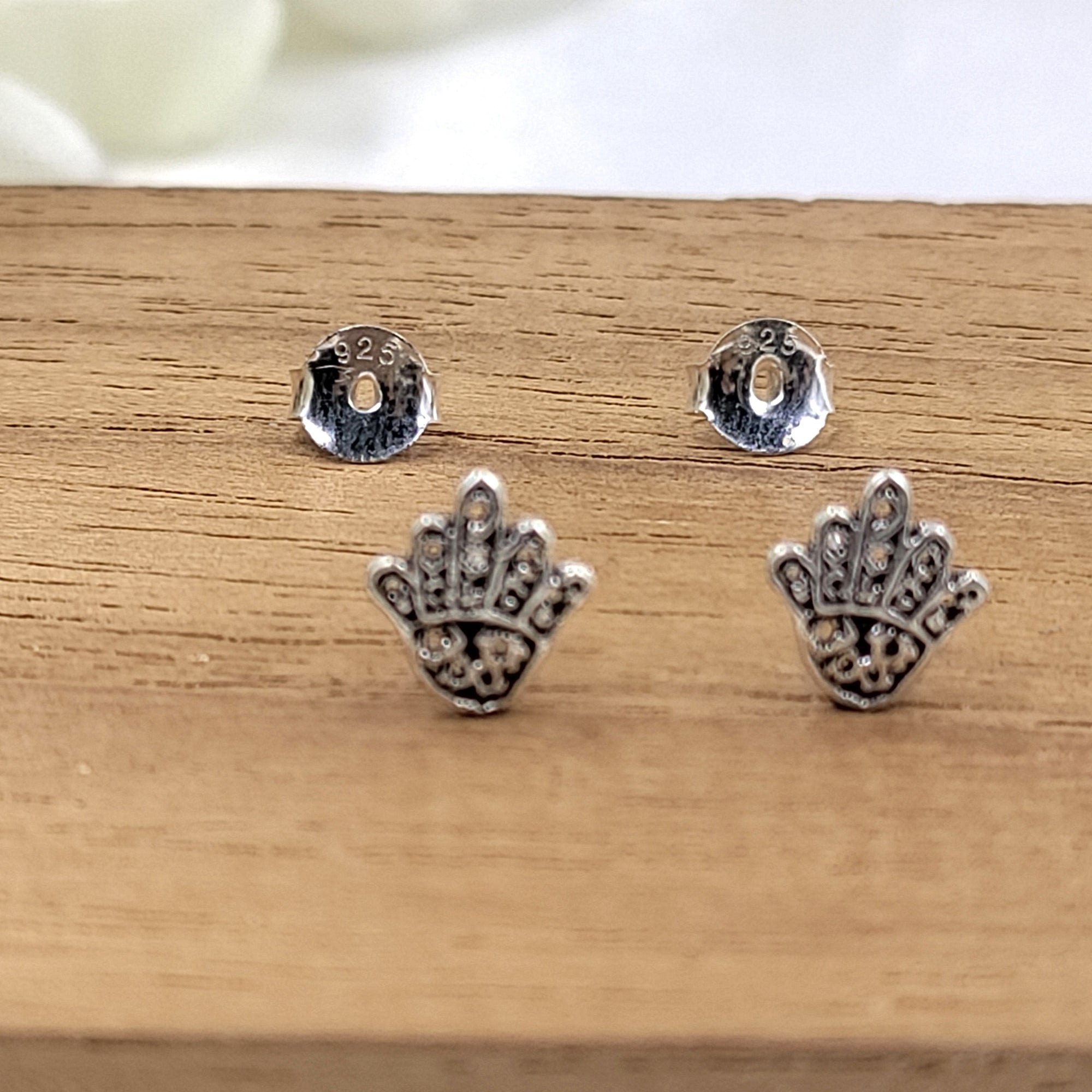 925 Silver Oxidised Hamsa Stud Tiny Stud Earrings Quirky Minimalist Handmade Gift