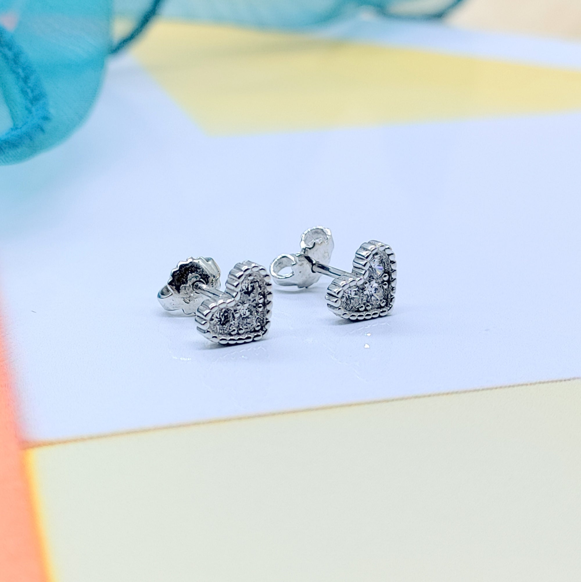 Sterling Silver 925 Elegant Design Heart Shape Studs Earrings CZ Diamonds Minimalist Handmade Cute Gift Studs with Push back