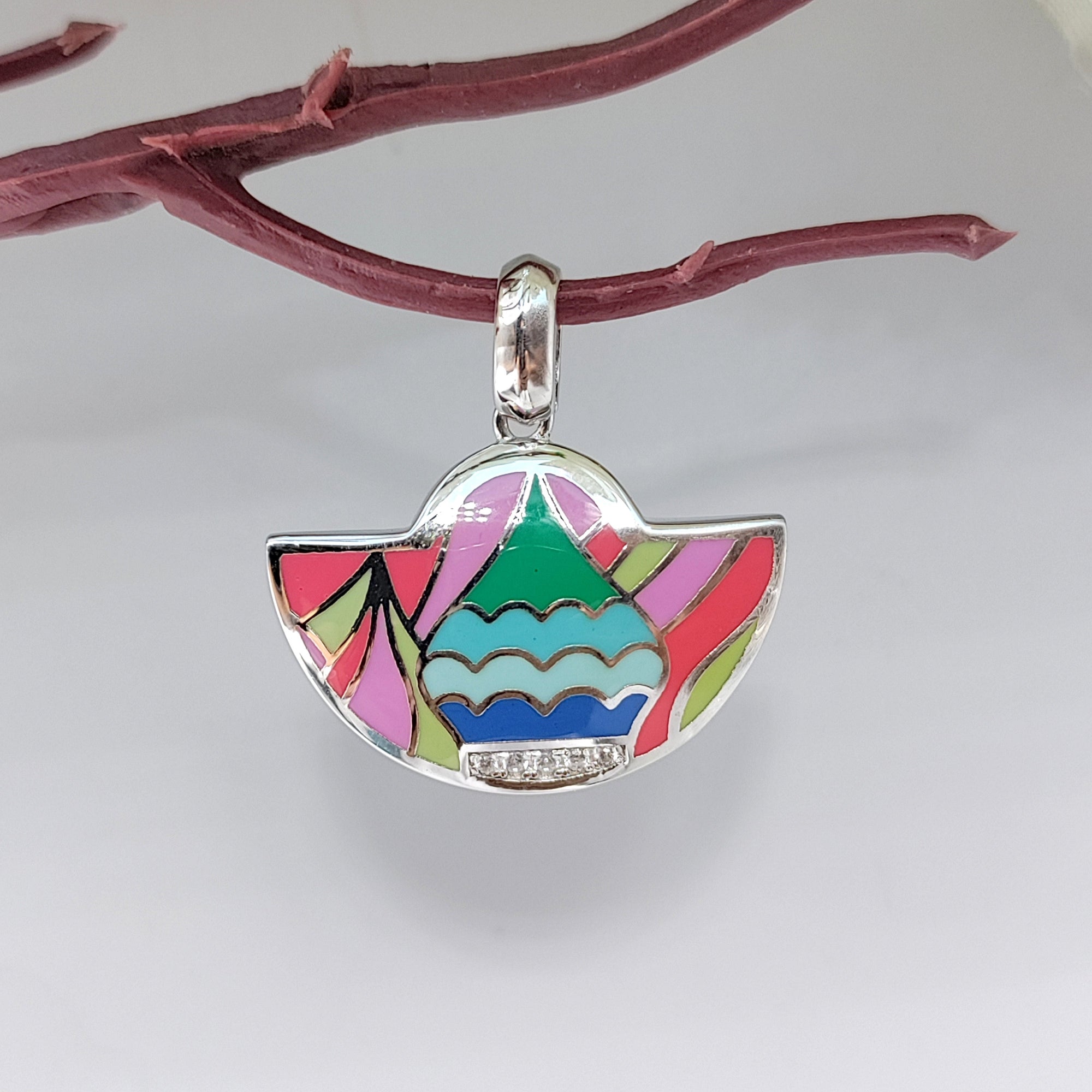 Colorfull Enamel Half Circle Pendant 925 Sterling Silver Pendant Handmade jewelry Cute Handmade Jewellery Wearable art