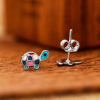 AMONROO® 925 Silver Jewellery for Women - 925 Sterling Silver Turtle Colourful Enamel Stud Earrings, Animal Jewellery Gift | 925 Stamp, Warranty & Authenticity Certificate