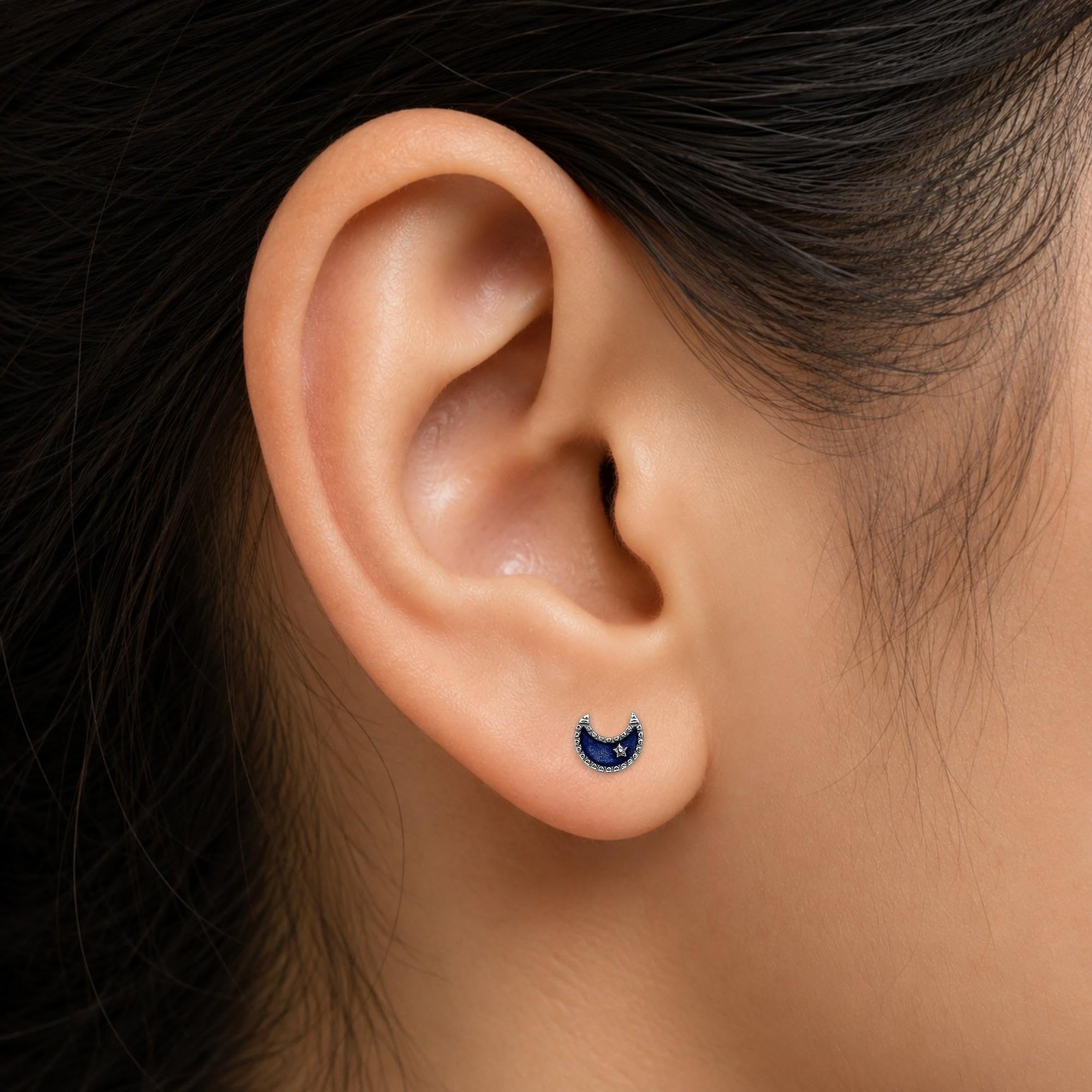 AMONROO® 925 Silver Jewellery for Women - 925 Sterling Silver Moon Planet Blue Enamel Stud Earrings, Celestial Jewellery Gift | 925 Stamp, Warranty & Authenticity Certificate