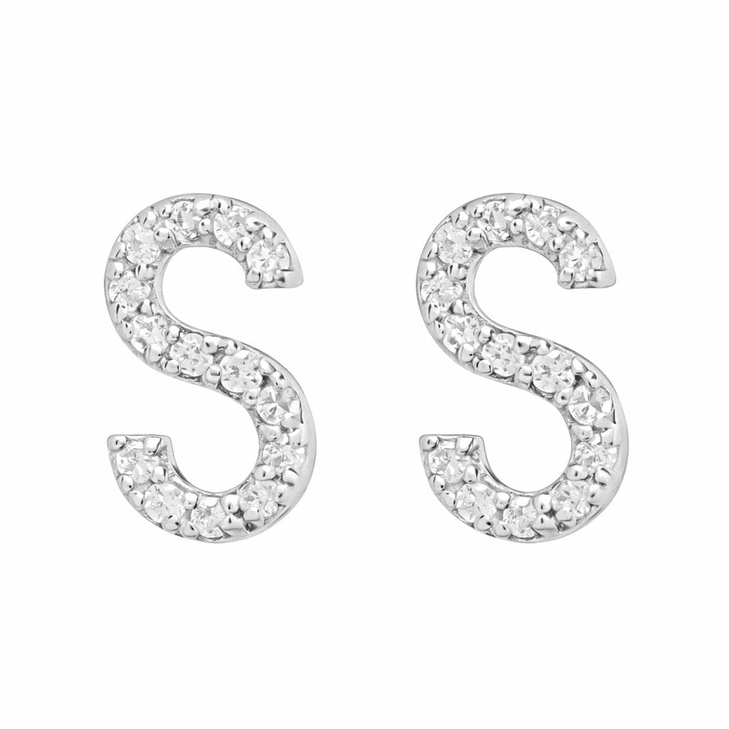 Sterling Silver Letter S Stud Earrings, Initial Alphabet Jewelry