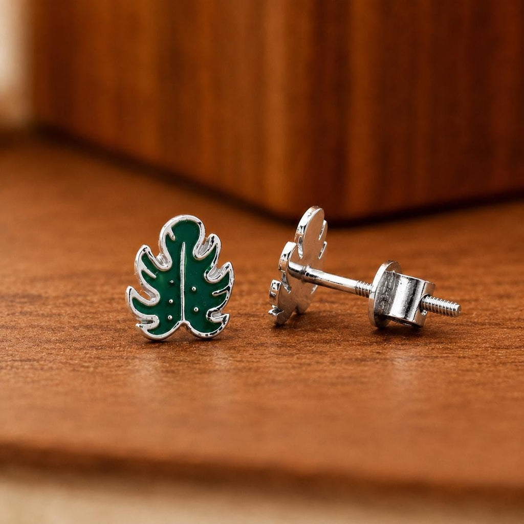 AMONROO® 925 Silver Jewellery for Women - 925 Sterling Silver Green Monstera Leaf Enamel Stud Earrings, Botanical Jewellery Gift | 925 Stamp, Warranty & Authenticity Certificate