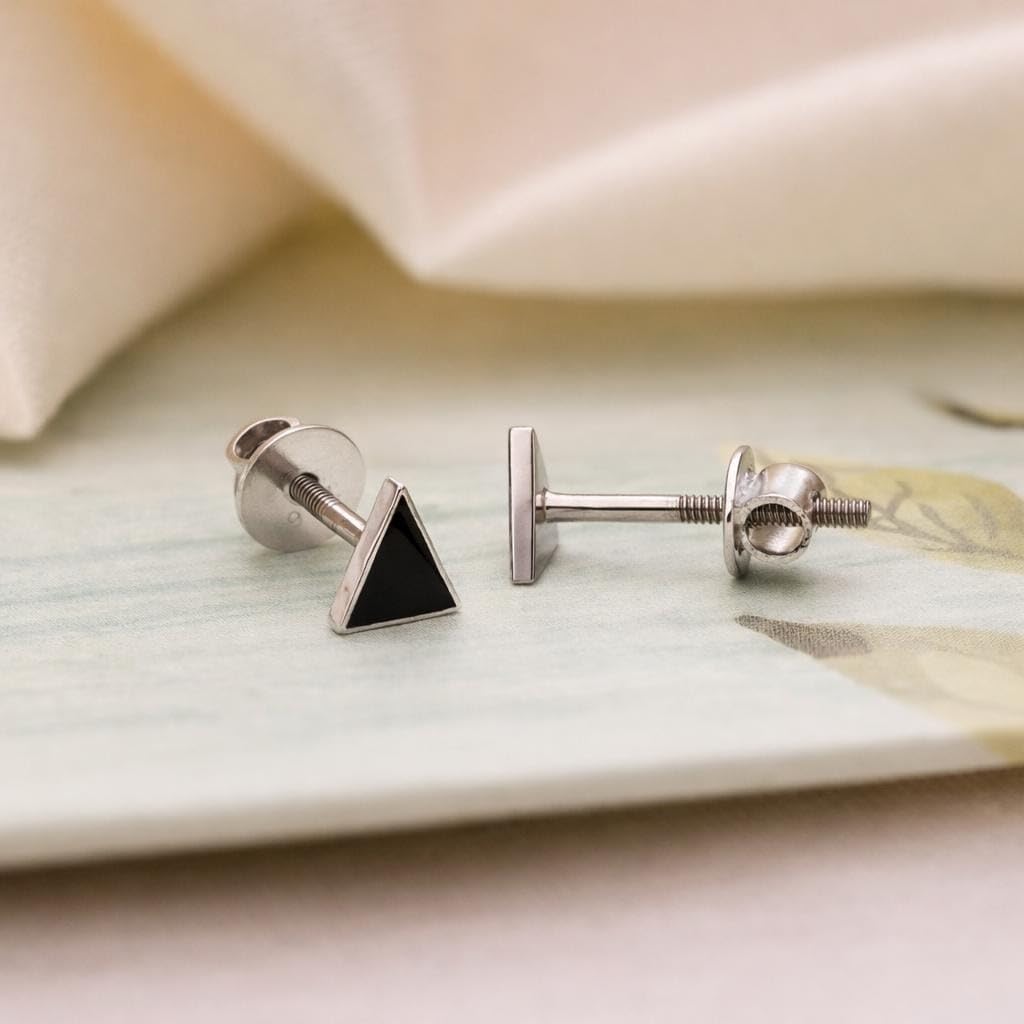 AMONROO® 925 Silver Jewellery for Women - 925 Sterling Silver Black Triangle Enamel Stud Earrings, Geometric Minimalist Jewellery | 925 Stamp, Warranty & Authenticity Certificate