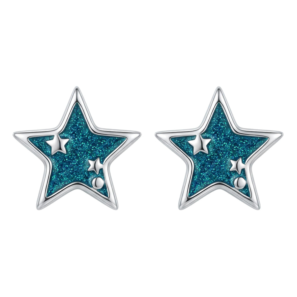 AMONROO® 925 Silver Jewellery for Women - 925 Sterling Silver Blue Star Enamel Stud Earrings, Star Earrings, Trendy Daily Wear Jewellery | 925 Stamp, Warranty & Authenticity Certificate