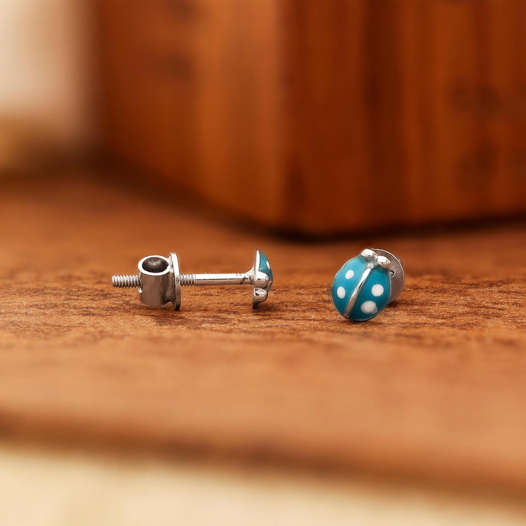 AMONROO® 925 Silver Jewellery for Women - 925 Sterling Silver Blue Ladybug Enamel Stud Earrings, Insect Jewellery, Gift for Women | 925 Stamp, Warranty & Authenticity Certificate