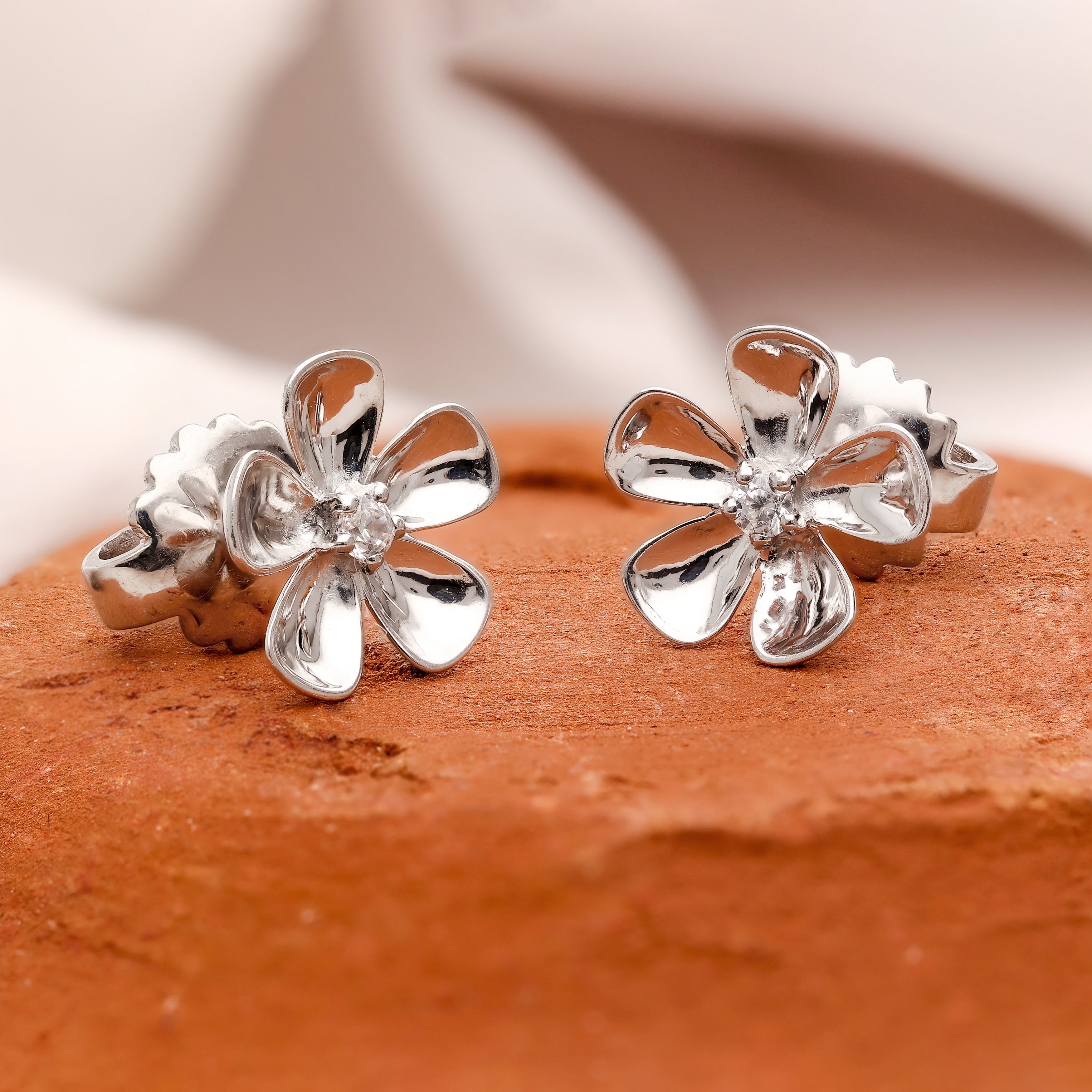 925 Silver Flower Stud Earrings Dainty Floral Earrings for Women and Girls
