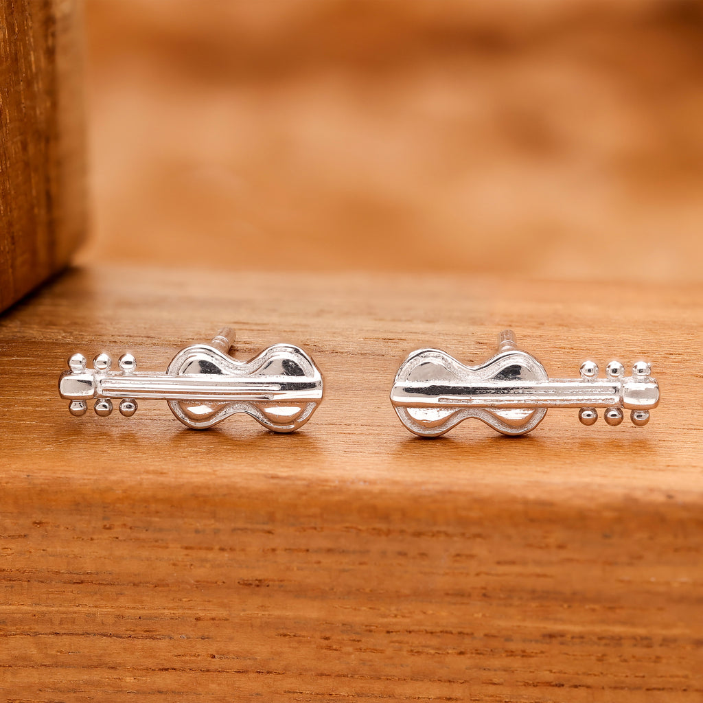 925 Silver Violin Stud Earrings Music Inspired Jewelry for Women & Girls
