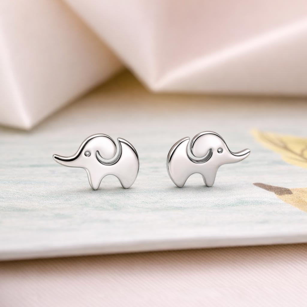 AMONROO® 925 Silver Jewellery for Women - 925 Sterling Silver Elephant Stud Earrings, Animal Earrings, Small Daily Wear Jewellery | 925 Stamp, Warranty & Authenticity Certificate