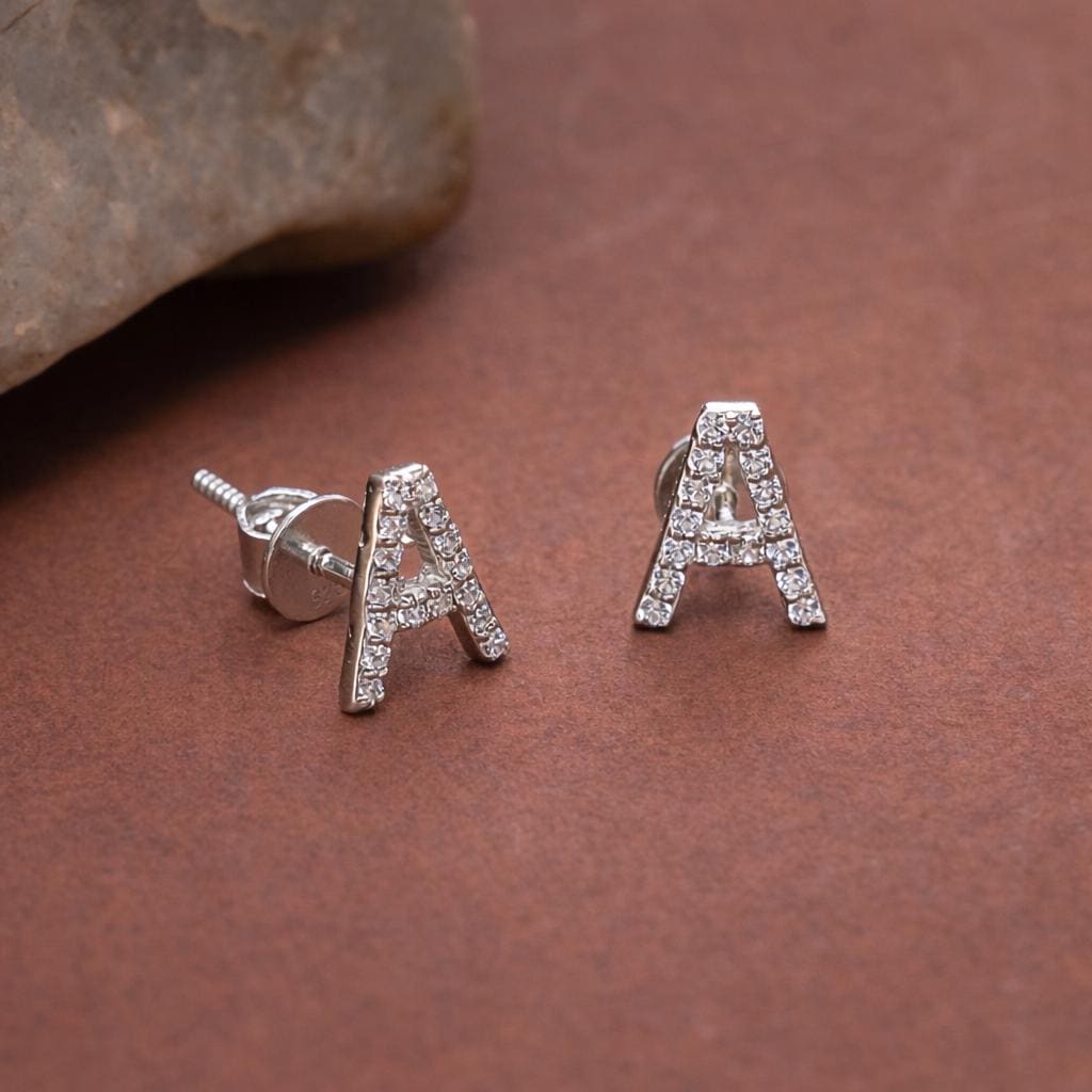 925 Sterling Silver Initial A Stud Earrings, Dainty CZ Letter A Earrings for Women, Small Alphabet Bling Jewelry, Personalized Gift