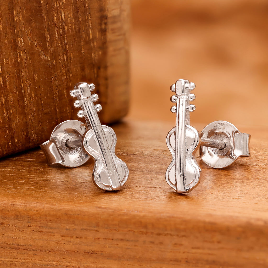 925 Silver Violin Stud Earrings Music Inspired Jewelry for Women & Girls