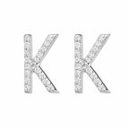 925 Sterling Silver K Stud Earrings CZ Pave Letter K Initial Earrings Minimalist Alphabet Jewelry Gift for Her