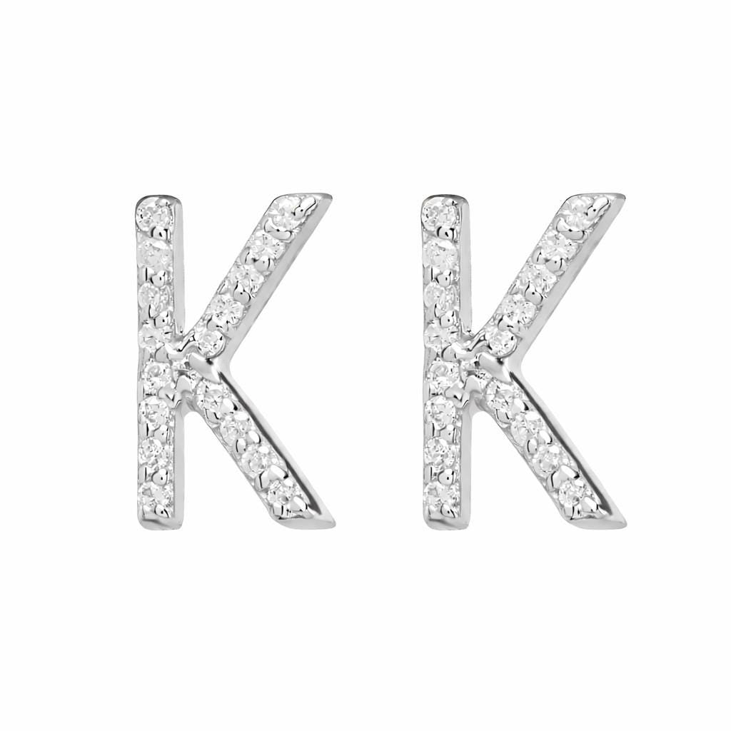 925 Sterling Silver K Stud Earrings CZ Pave Letter K Initial Earrings Minimalist Alphabet Jewelry Gift for Her