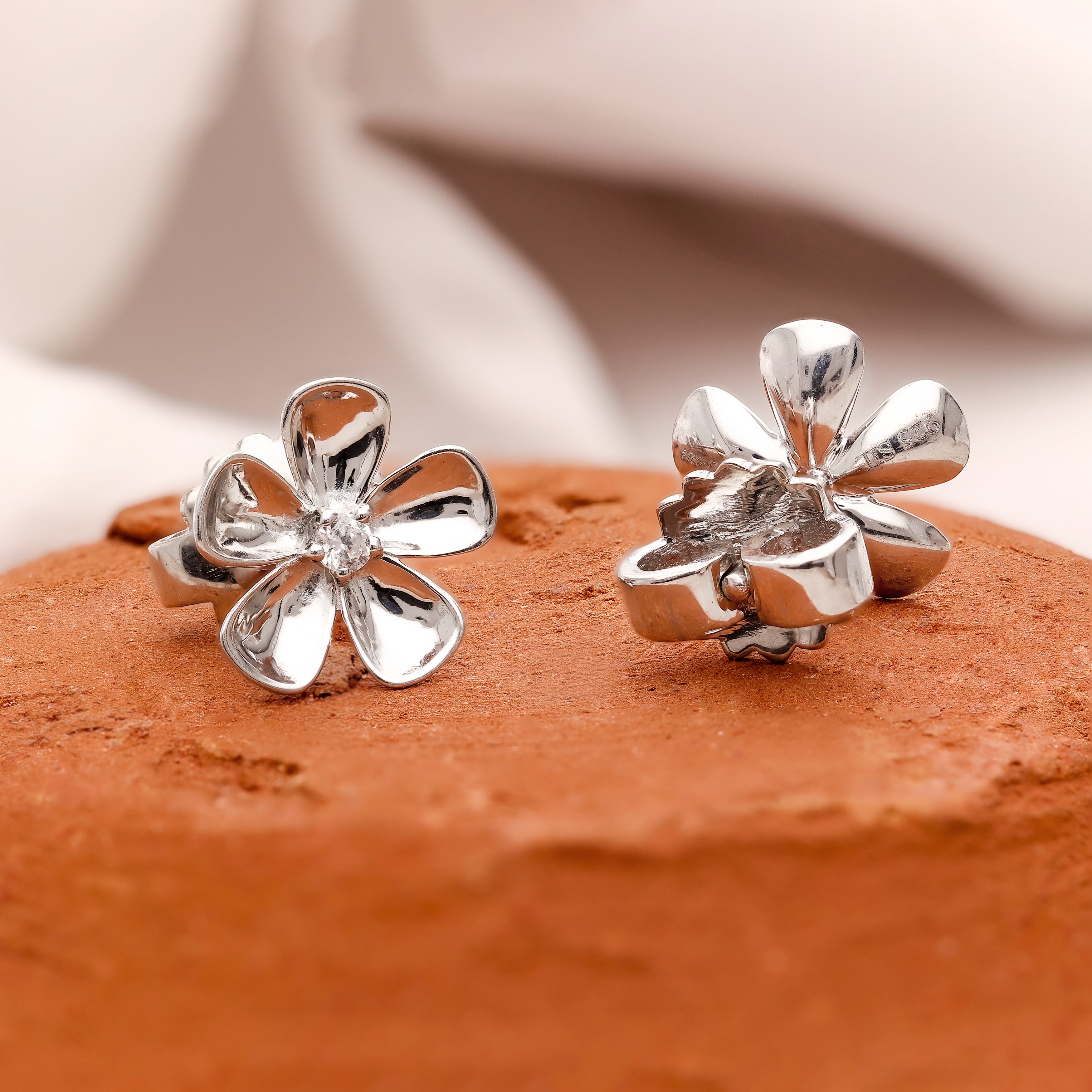 925 Silver Flower Stud Earrings Dainty Floral Earrings for Women and Girls