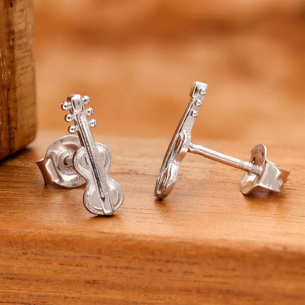 925 Silver Violin Stud Earrings Music Inspired Jewelry for Women & Girls
