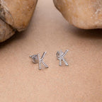 925 Sterling Silver K Stud Earrings CZ Pave Letter K Initial Earrings Minimalist Alphabet Jewelry Gift for Her