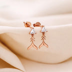 AMONROO® 925 Silver Jewellery for Women - 925 Sterling Silver Mermaid Tail Drop Earrings, Rose Gold CZ Earrings, Ocean Design Jewellery | 925 Stamp, Warranty & Authenticity Certificate