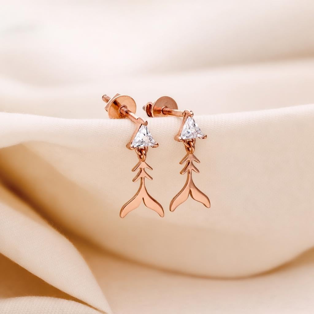 AMONROO® 925 Silver Jewellery for Women - 925 Sterling Silver Mermaid Tail Drop Earrings, Rose Gold CZ Earrings, Ocean Design Jewellery | 925 Stamp, Warranty & Authenticity Certificate