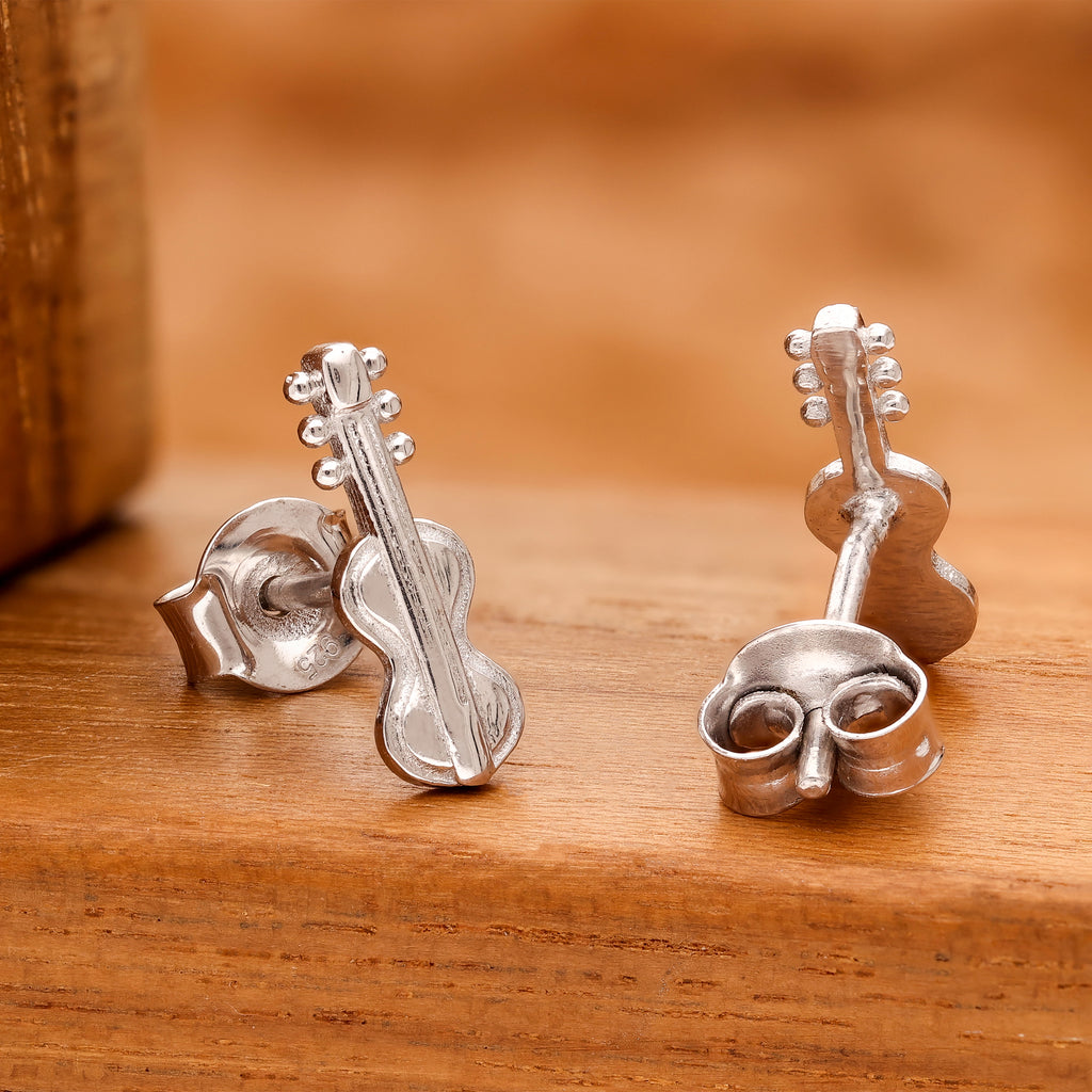 925 Silver Violin Stud Earrings Music Inspired Jewelry for Women & Girls