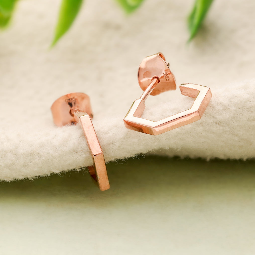 925 Sterling Silver Hexagon Hoop Earrings Rose Gold Geometric