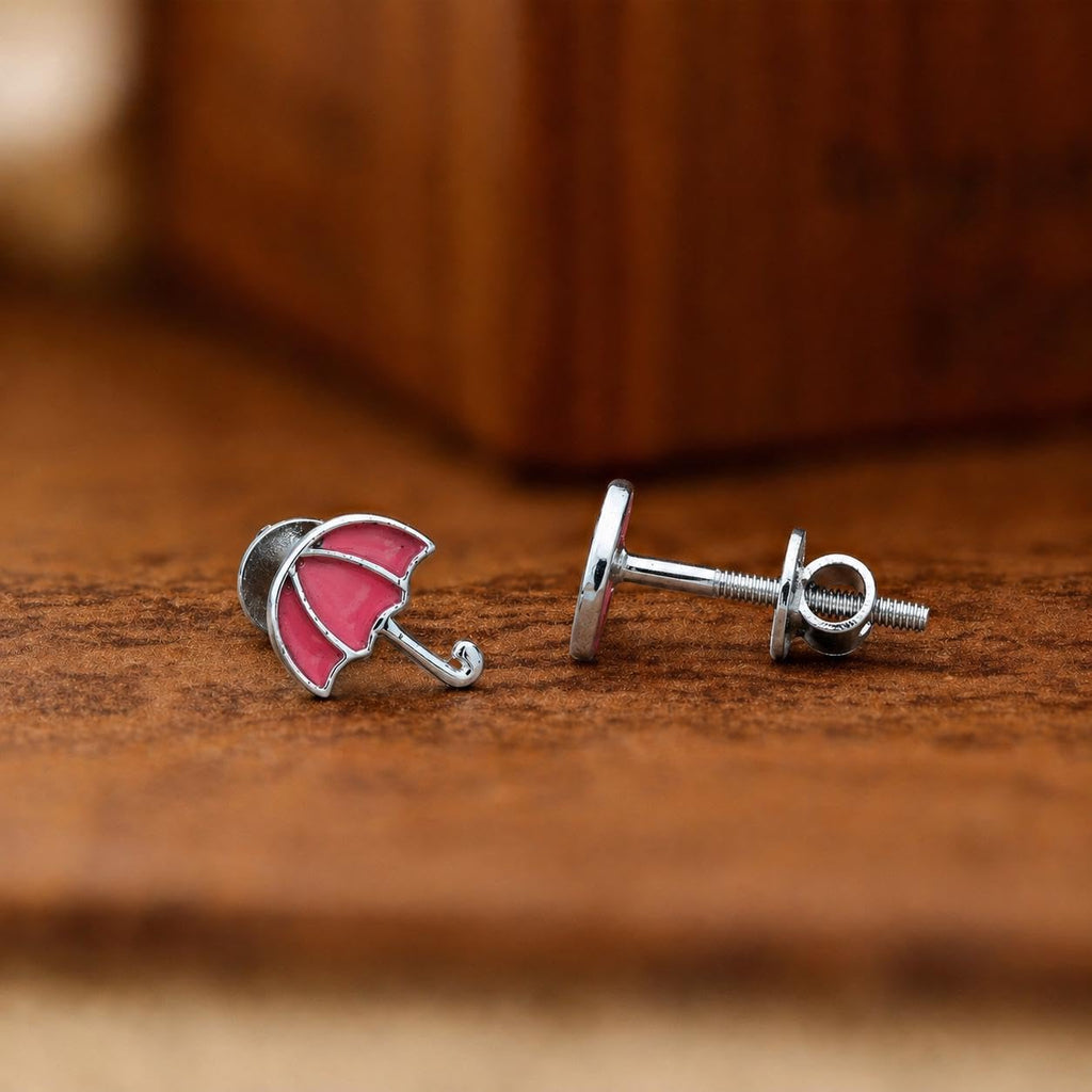 AMONROO® 925 Silver Jewellery for Women - 925 Sterling Silver Pink Umbrella Enamel Stud Earrings, Fashion Jewellery, Gift for Women | 925 Stamp, Warranty & Authenticity Certificate