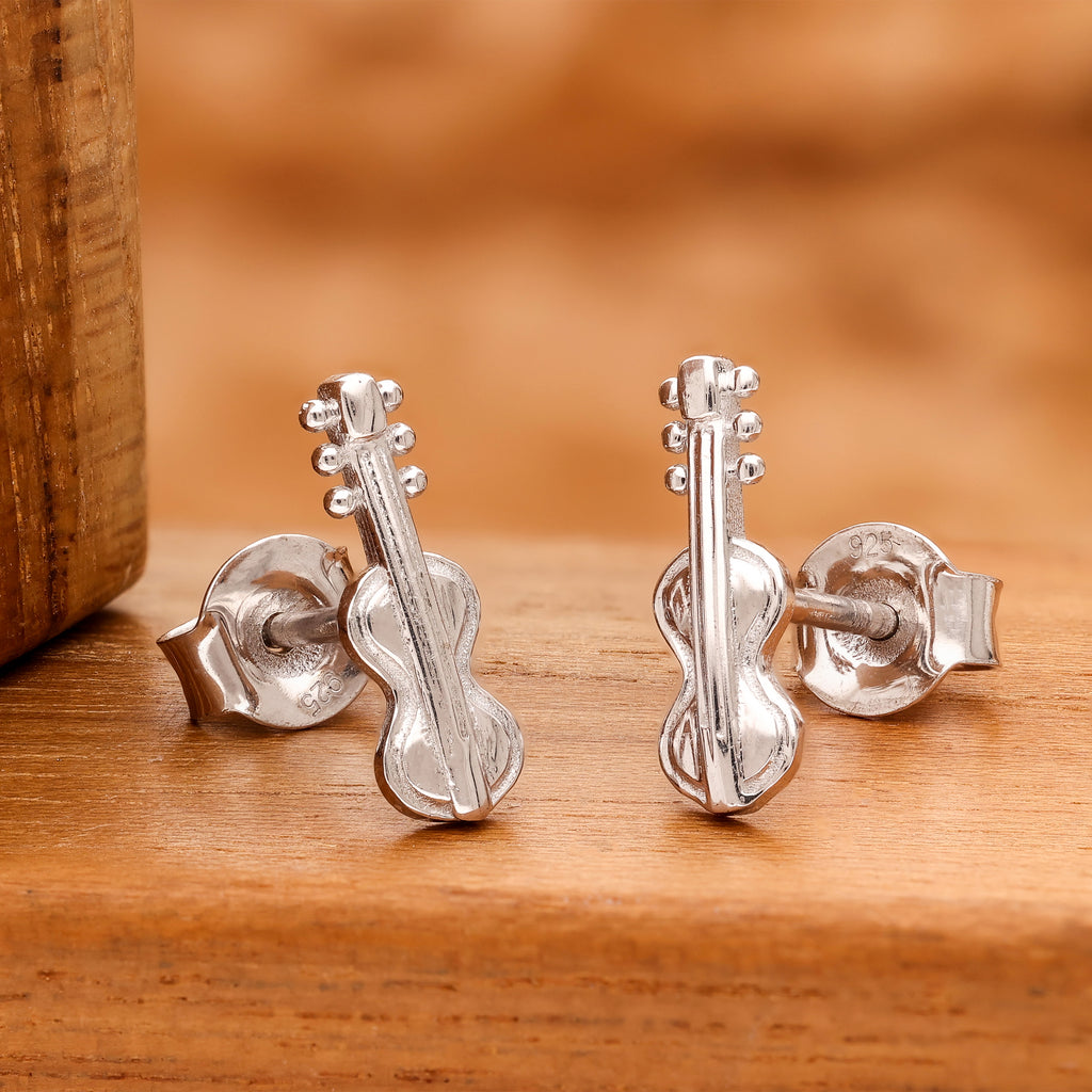 925 Silver Violin Stud Earrings Music Inspired Jewelry for Women & Girls