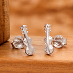 925 Silver Violin Stud Earrings Music Inspired Jewelry for Women & Girls