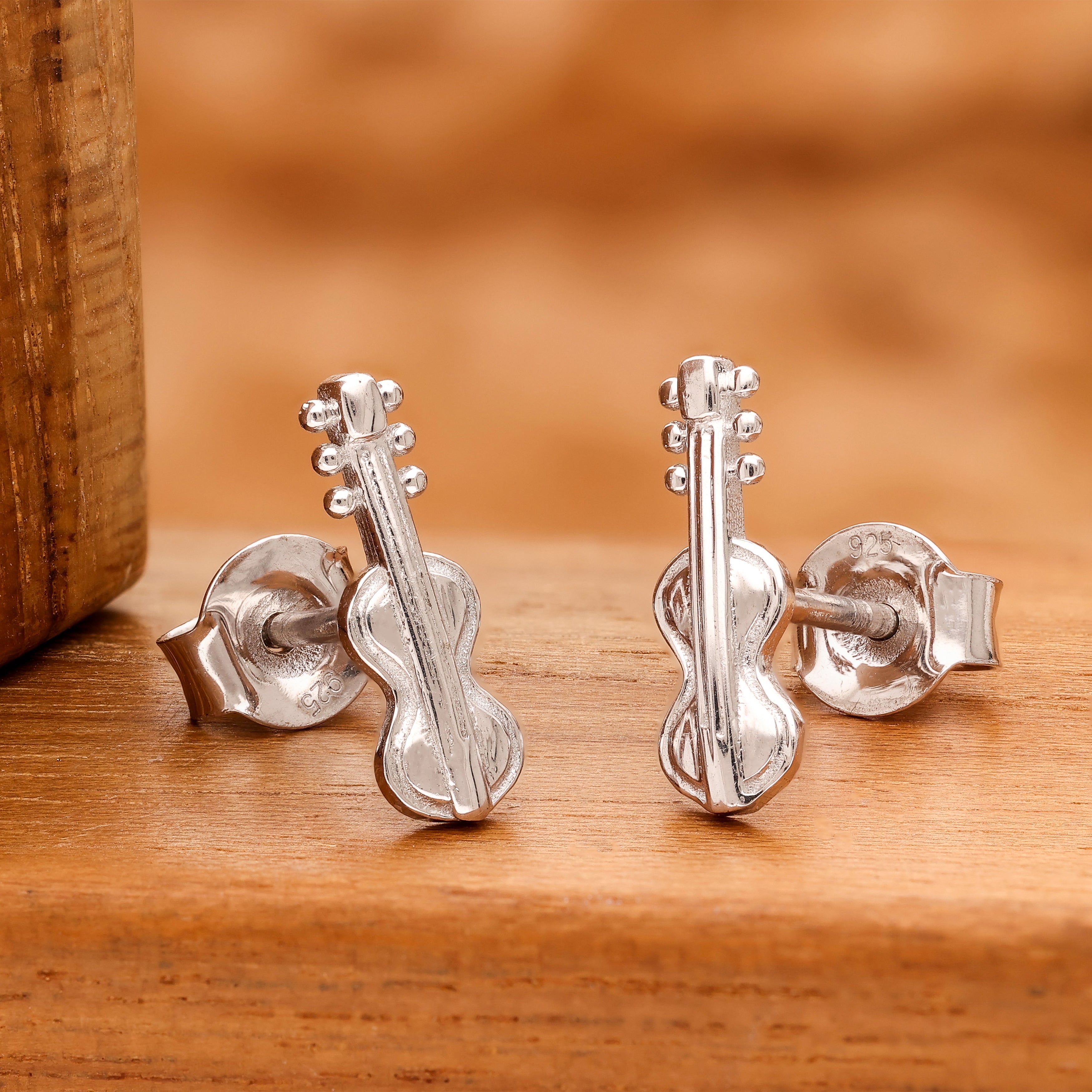 925 Silver Violin Stud Earrings Music Inspired Jewelry for Women & Girls