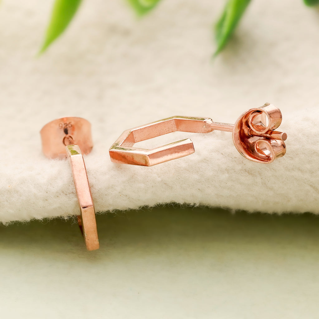 925 Sterling Silver Hexagon Hoop Earrings Rose Gold Geometric