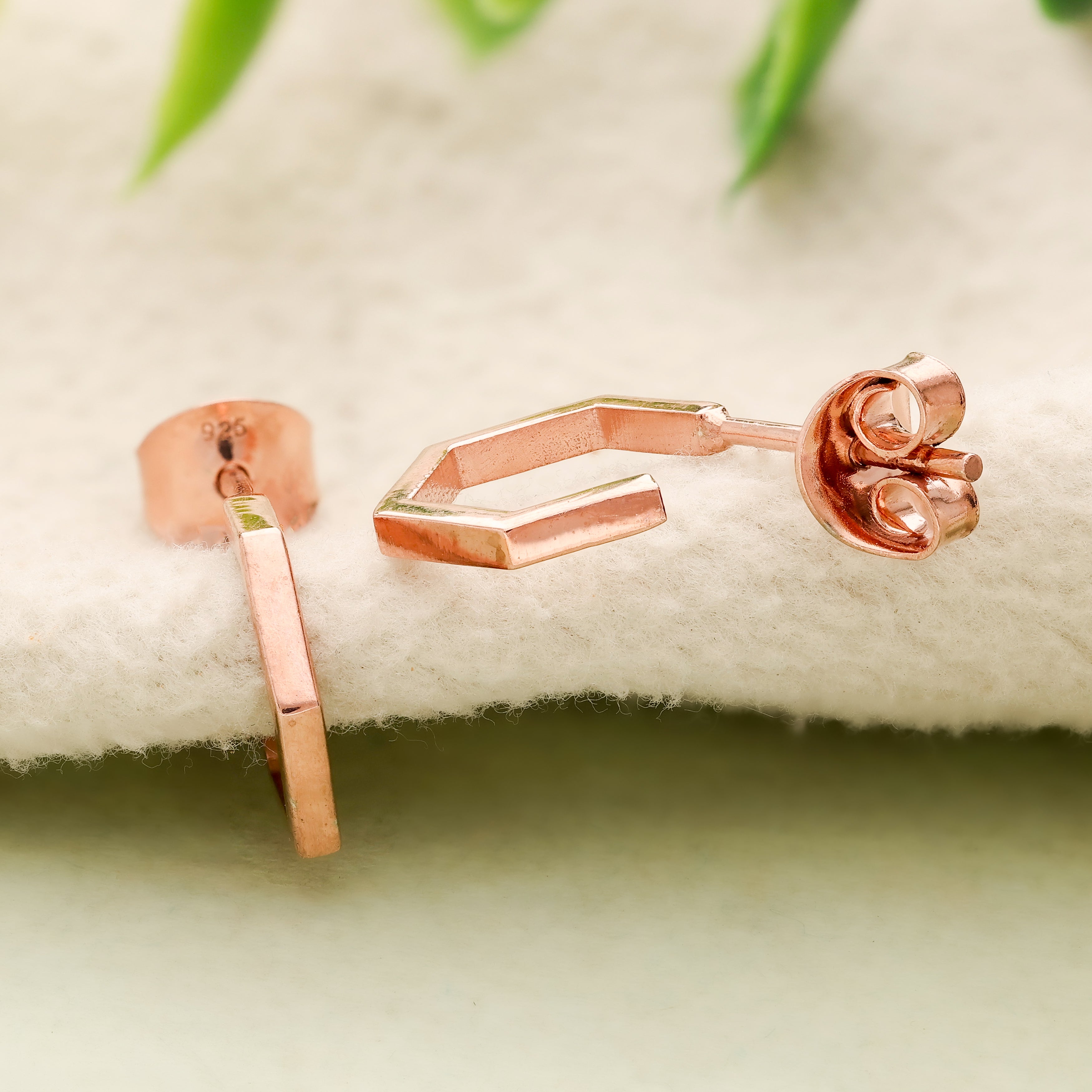 925 Sterling Silver Hexagon Hoop Earrings Rose Gold Geometric