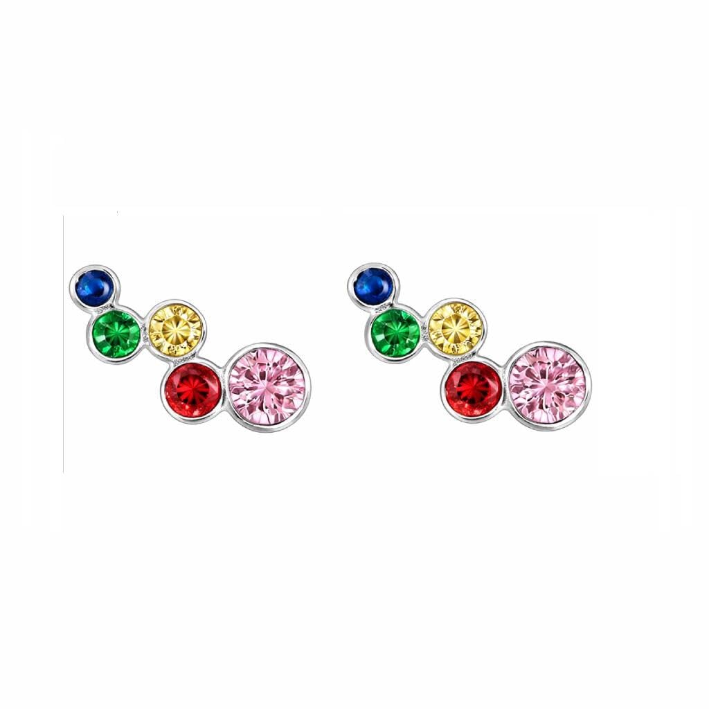 AMONROO® 925 Silver Jewellery for Women - 925 Sterling Silver Rainbow Ear Climber Earrings, Colourful CZ Ear Crawler Jewellery | 925 Stamp, Warranty & Authenticity Certificate