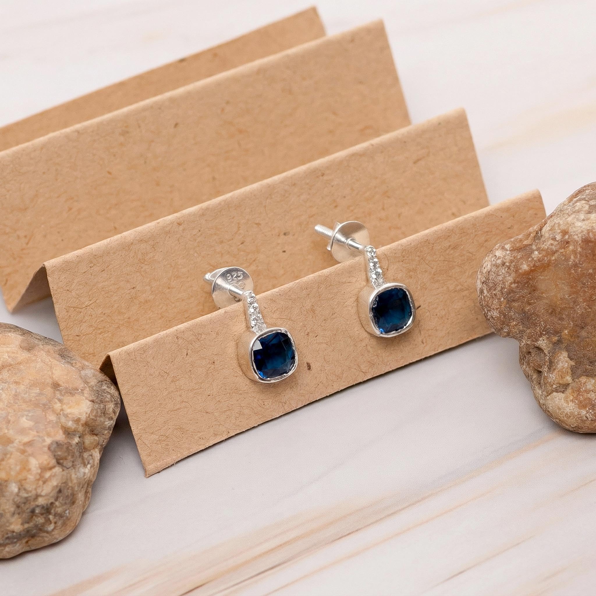 AMONROO® 925 Silver Jewellery for Women - 925 Sterling Silver Blue Cushion CZ Drop Earrings, Sapphire Colour Earrings | 925 Stamp, Warranty & Authenticity Certificate