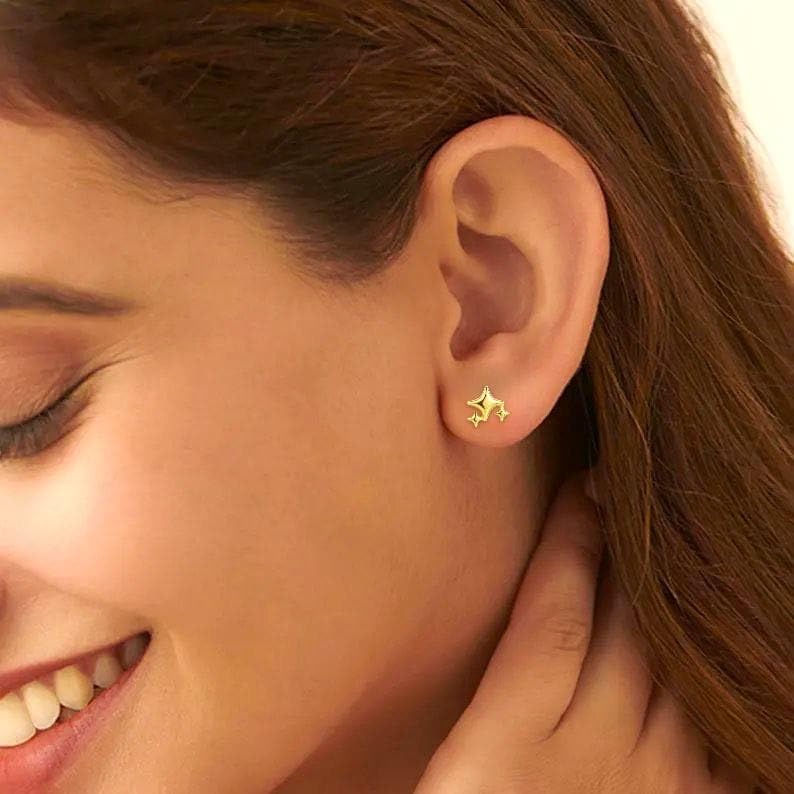 AMONROO® 925 Silver Jewellery for Women - Gold Finish 925 Sterling Silver Star Stud Earrings, CZ Star Jewellery, Daily Wear Earrings | 925 Stamp, Warranty & Authenticity Certificate