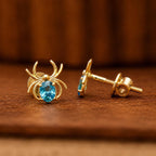 AMONROO® 925 Silver Jewellery for Women - 925 Sterling Silver Blue CZ Spider Stud Earrings, Gold Finish Halloween Earrings, Gift | 925 Stamp, Warranty & Authenticity Certificate