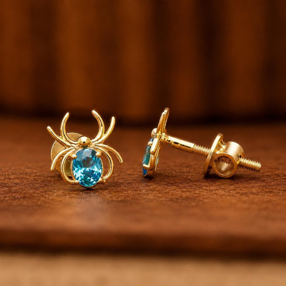 AMONROO® 925 Silver Jewellery for Women - 925 Sterling Silver Blue CZ Spider Stud Earrings, Gold Finish Halloween Earrings, Gift | 925 Stamp, Warranty & Authenticity Certificate