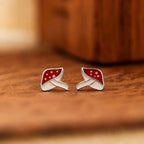 AMONROO® 925 Silver Jewellery for Women - 925 Sterling Silver Red Mushroom Enamel Stud Earrings, Nature Jewellery, Gift for Her | 925 Stamp, Warranty & Authenticity Certificate