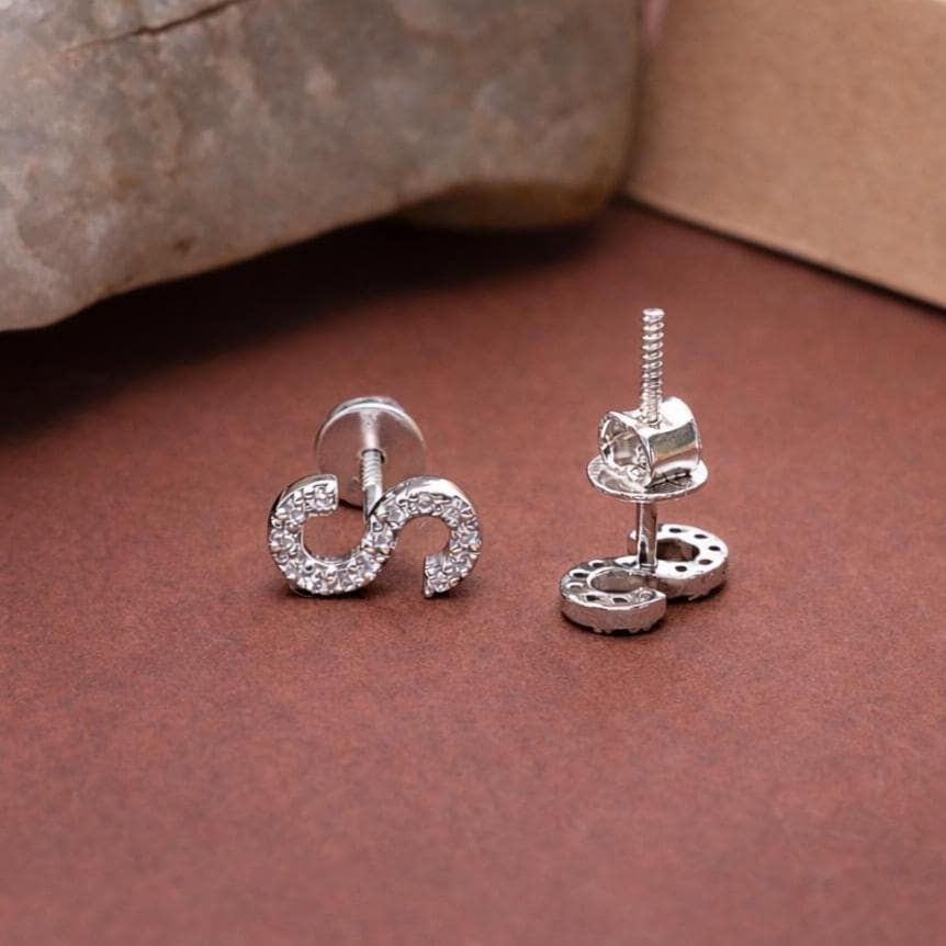 Sterling Silver Letter S Stud Earrings, Initial Alphabet Jewelry