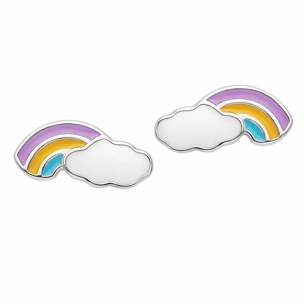 AMONROO® 925 Silver Jewellery for Women - 925 Sterling Silver Rainbow Cloud Enamel Stud Earrings, Colourful Earrings, Daily Wear | 925 Stamp, Warranty & Authenticity Certificate
