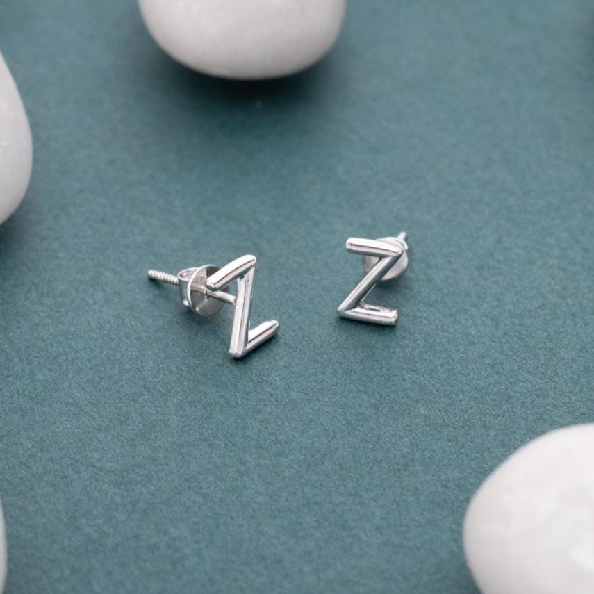 925 Sterling Silver Initial Z Stud Earrings, Dainty Letter Z Earrings for Women, Small Alphabet Earring Set, Personalized Jewelry Gift
