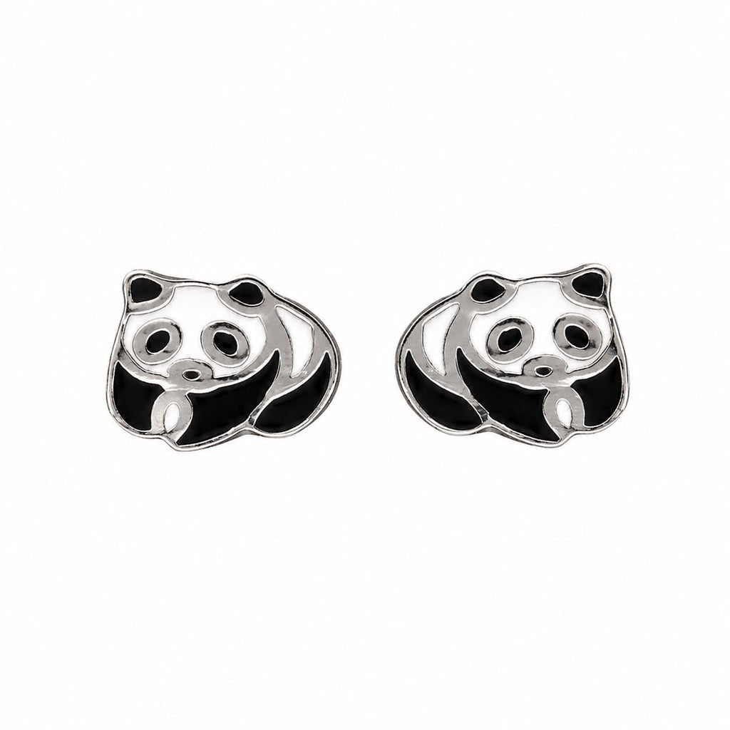 AMONROO® 925 Silver Jewellery for Women - 925 Sterling Silver Panda Enamel Stud Earrings, Animal Jewellery, Gift for Girls | 925 Stamp, Warranty & Authenticity Certificate