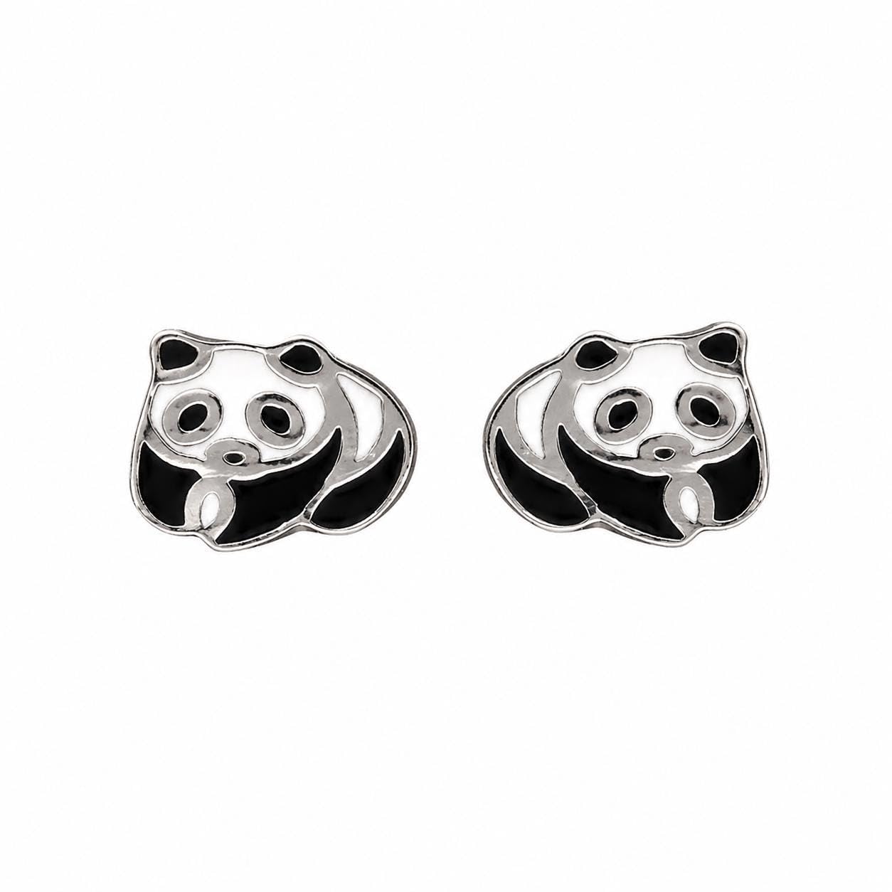 AMONROO® 925 Silver Jewellery for Women - 925 Sterling Silver Panda Enamel Stud Earrings, Animal Jewellery, Gift for Girls | 925 Stamp, Warranty & Authenticity Certificate