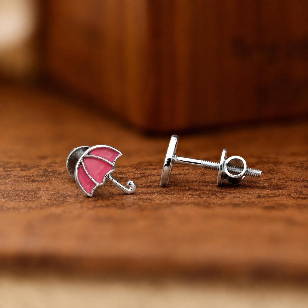 AMONROO® 925 Silver Jewellery for Women - 925 Sterling Silver Pink Umbrella Enamel Stud Earrings, Fashion Jewellery, Gift for Women | 925 Stamp, Warranty & Authenticity Certificate