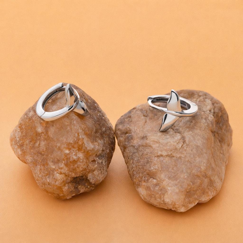 925 Sterling Silver Whale Tail Hoop Earrings - Minimalist Ocean Marine Jewelry-Size 10 x 8 MM