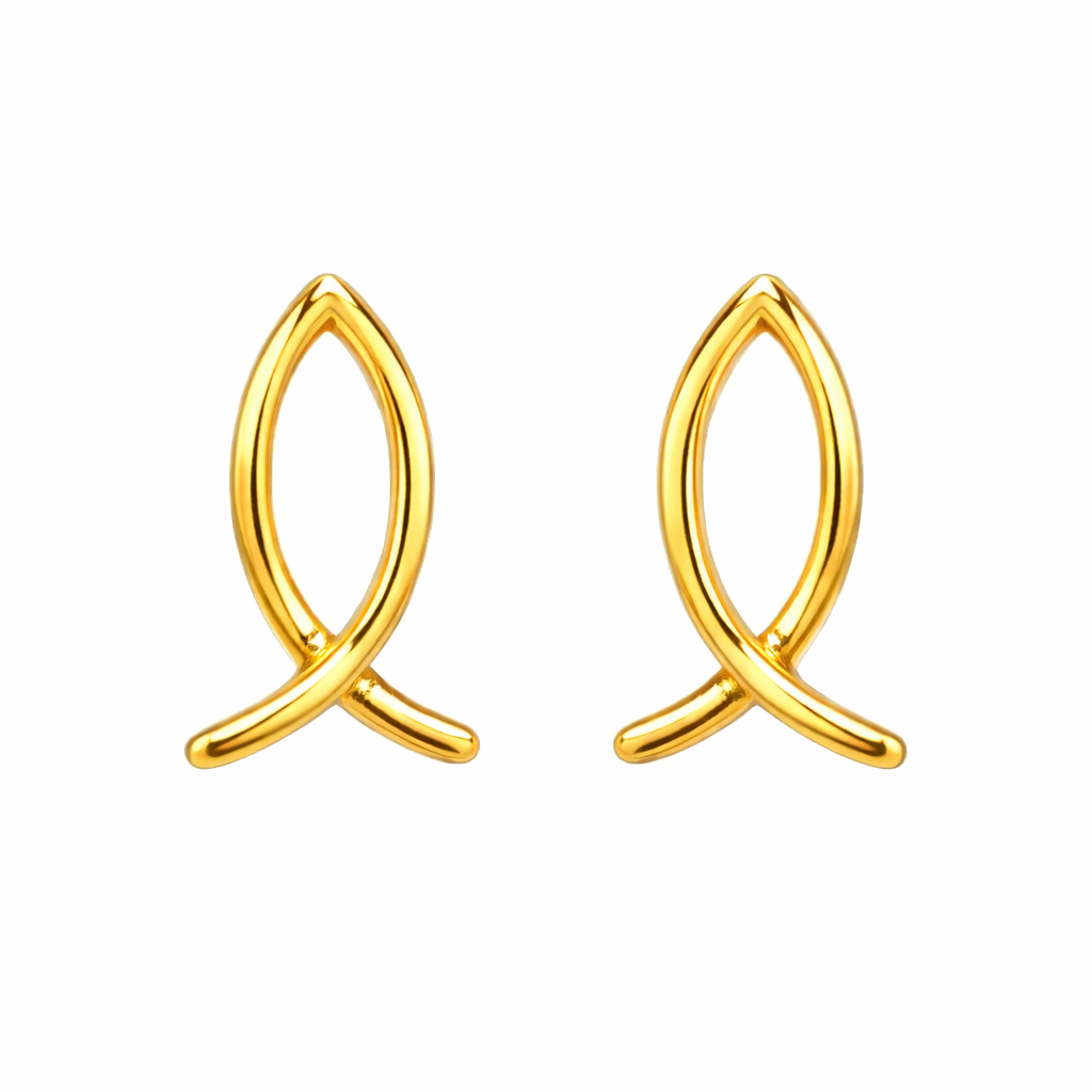 Gold Finish  925 Sterling Silver Fish Stud Earrings Minimalist Faith Jewelry