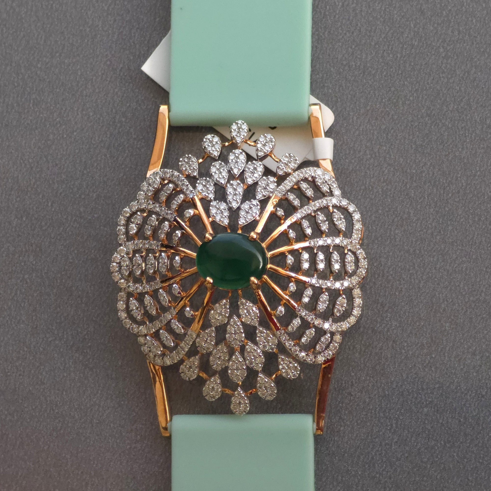 Pretty Floral & Petal Design In 925 Sterling Silver Bracelet, Green Emerald And White Moissanites Watch Bracelet, Unique Woman Bracelet