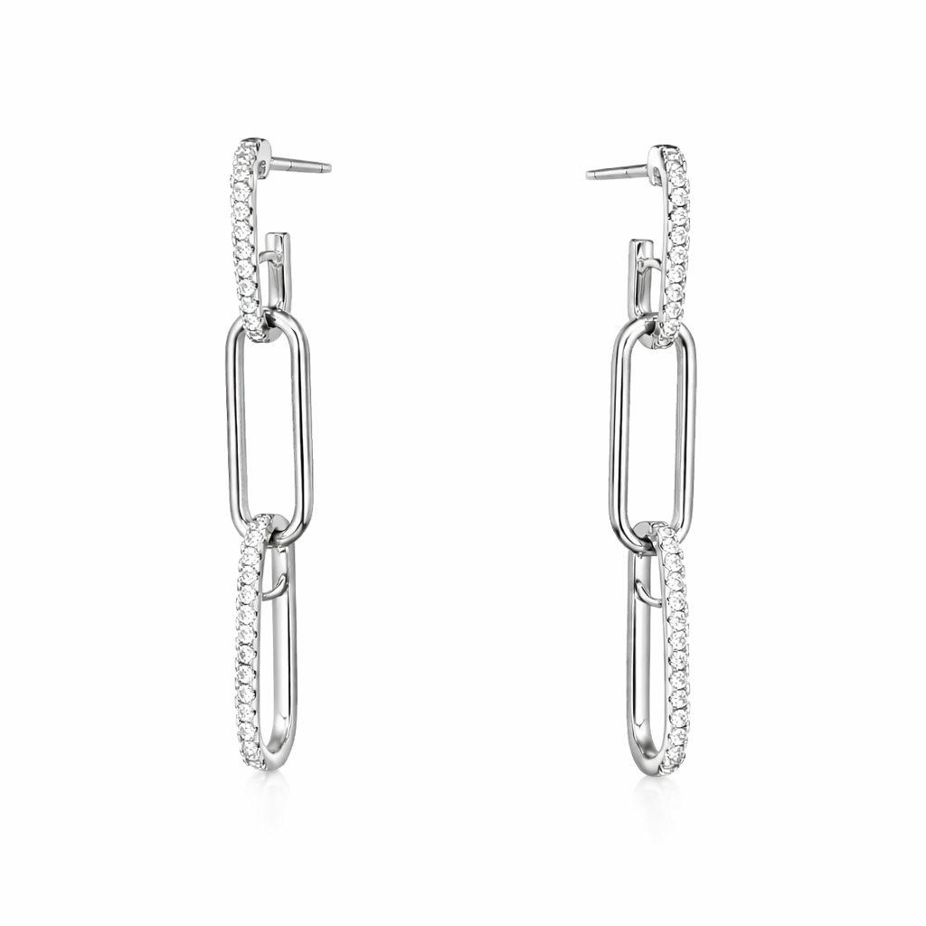 925 Sterling Silver Chain Link Drop Earrings Dainty CZ Jewelry