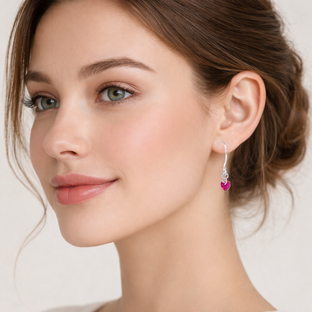 925 Sterling Silver Red Heart Gemstone Dangle Earrings Romantic Jewelry