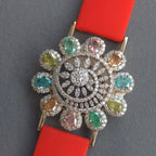 Beautiful Flower Face Design In 925 Sterling Silver Bracelet, Multi Color And White Moissanites Watch Bracelet, Unique Women's Bracelet