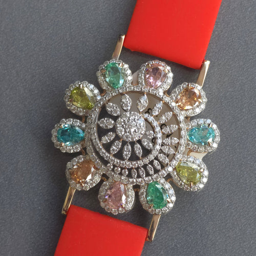 Beautiful Flower Face Design In 925 Sterling Silver Bracelet, Multi Color And White Moissanites Watch Bracelet, Unique Women's Bracelet